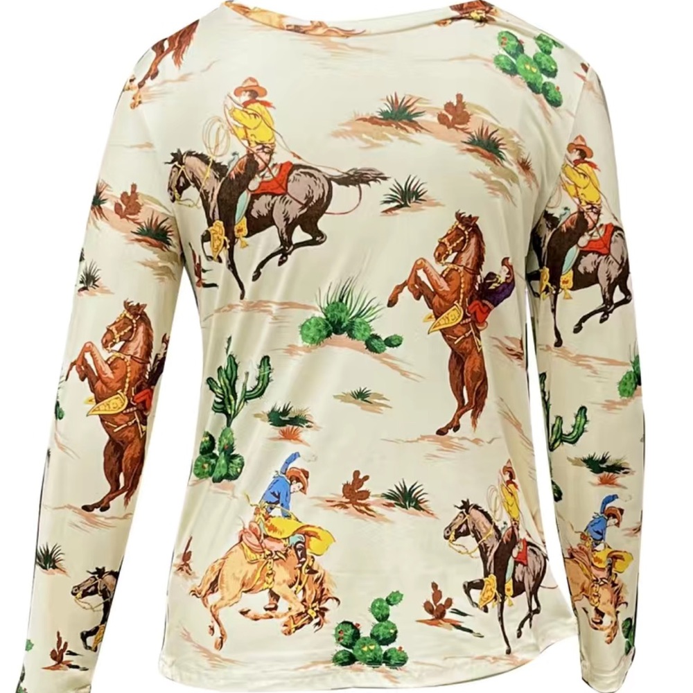 NEW CREAM COWGIRL LONG SLEEVE TEE SIZE LARGE - Picture 2 of 5